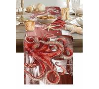 Ocean Red Octopus Table Runner 72 Inches Long, Summer Nautical Vintage Sea Ships Castle Cloud Washable Table Runners Heat-Insulation Kitchen Dining Table Decorations for Home Party Decor, 13"x72"