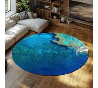 Ocean Reef Round Area Rug 3D Aerial Sea View Soft Circle Carpet Thin Washable Non-slip Short Pile Floor Mat for Beach House Coastal Decor 90cm