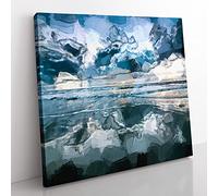 Ocean Reflections in Italy in Abstract Modern Canvas Wall Art Print Ready to Hang, Framed Picture for Living Room Bedroom Home Office Décor, 35x35 cm (14x14 Inch)