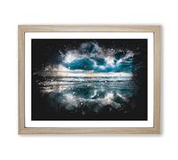 Ocean Reflections In Italy Paint Splash Modern Art Framed Print | A3 Oak Framed Wall Art | Ready to Hang | Modern Nautical Picture | Living Room Bedroom Lounge Office