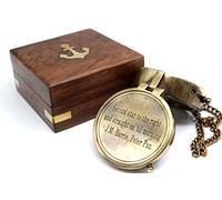 OCEAN REPLICAS Brass Engraved 'Second Star to the Right' Peter Pan Compass with Wooden Case