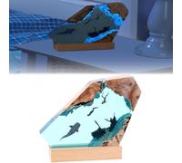 Ocean Resin Night Light,Handmade Bedside Wooden Table Resin Lamp,Shark Diver Ocean Night Light,Deep Sea Diver Night Light,Bedroom Decorative Night Light