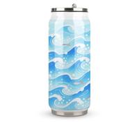 Ocean Ripples Printed Stainless Steel Thermos Cup with Lid and Straw Suitable for Use in The Car Traveling Fitness Outdoor Activities Cafes Offices Home Use Etc