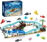 Ocean Roller Coaster Explorer Ship Building Block Set, Deep Sea Creatures, Sea Animal Toys - Gifts for 6-12 Year Old Girls/Boys, Convert Into Shark, Dolphin, Turtle, Fish
