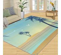 Ocean Rug Ocean Beach Coconut Trees Rugs for Living Room Beach Tropical Plant Rug 180x270 Machine Washable Non Slip Carpet for High-Traffic Area
