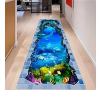 Ocean Runner Rug, 60x120cm 3D Optical Illusion Long Hallway Carpet featuring Dolphins, Schools of Fish, and Underwater Life, Washable, Non-Slip Underwater World Design for Entrances and Laundry Rooms