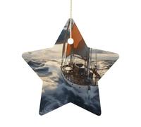 Ocean Sailboat Christmas Tree Ornaments Star Shape Ceramic Xmas Tree Hanging Pendants Christmas Tree Decorations for Xmas Family Party Holiday Decorative