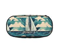 Ocean Sailboat Print Unisex Pencil Case Pouch - Compact Design for Pencils, Small Items - Double-Headed Zipper