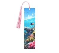 Ocean Scene Metal Bookmarks with Tassels,Pendant Unique Handmade Bookmark Craft DIY Wooden Bookmarks Cute Hanging Tags Ornaments for Book Lovers Birthday Teachers Gift