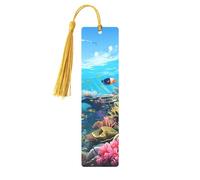 Ocean Scene Metal Bookmarks with Tassels,Pendant Unique Handmade Bookmark Craft DIY Wooden Bookmarks Cute Hanging Tags Ornaments for Book Lovers Birthday Teachers Gift