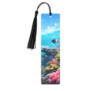 Ocean Scene Metal Bookmarks with Tassels,Pendant Unique Handmade Bookmark Craft DIY Wooden Bookmarks Cute Hanging Tags Ornaments for Book Lovers Birthday Teachers Gift