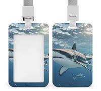 Ocean Sea Animal Shark Badge Holder with Lanyard - Waterproof Hard Plastic ID Card Holder Professional Name Tag Vertical ID Card Name Badge for Office Nurse Doctor Teacher