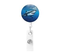 Ocean Sea Animal Shark Badge Reel Retractable Badge Holder with Keychain Id Clips for Badges Lightweight Plastic Name Card Holders for Nurses Office Teacher