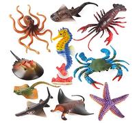 Ocean Sea Animals Toys Figures, 10Pcs Large Plastic Sea Creature Toys Ocean Animals Figurines Sea Horse Starfish Crab Lobster Octopus Devilfish Rays Under the Sea Life Figures Cake Toppers