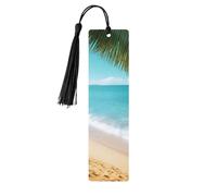 Ocean Sea Beach Palm Leaves Wooden Bookmark 5pcs for Book Lovers,DIY Wooden Craft Bookmarks with Colorful Tassels Wood Gift Tags Labels Ornaments Unusual Gift for Men Women