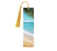 Ocean Sea Beach Palm Leaves Wooden Bookmark 5pcs for Book Lovers,DIY Wooden Craft Bookmarks with Colorful Tassels Wood Gift Tags Labels Ornaments Unusual Gift for Men Women