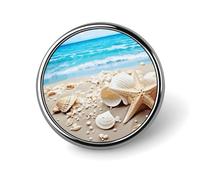 Ocean Sea Beach Seashells Starfish Blue Button Pin,Design Your Own Personalized Pin Back Button Badges Exquisite Round Badge Travel Brooch Metal Decorative Pins for Hat Clothes Backpack