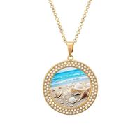 Ocean Sea Beach Seashells Starfish Blue Diamond Necklace Sparkle Pendant Necklace for Women Customizable Photo Necklace Classic Luxury Love Clavicle Neckband Fine Jewelry Anniversary Birthday Gifts