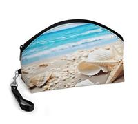 Ocean Sea Beach Seashells Starfish Blue Makeup Bag Large Capacity Cosmetic Bag for Women Portable Toiletry Bags for Skincare Water-resistant Cosmetic Case PU Leather Travel Cosmetic Organizer