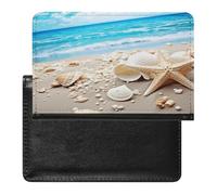 Ocean Sea Beach Seashells Starfish Blue Passport Holder for Travel PU Leather Passport Book Card Holder Case Cute Passport Wallet Ultra Slim Passport Cover Passport Protector Case for Women Men