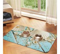 Ocean Sea Beach Seashells Starfish Blue print Cats Pet Bowl Placemat Pet Feeding Mats for Dogs, Non-Slip PU Leather Tablecloth for Pets