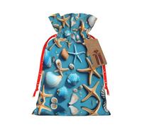 Ocean Sea Beach Seashells Starfish Blue Print Drawstring Gift Bags,For Holiday Season,Birthdays,Anniversaries And Any Special Occasion