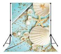 Ocean Sea Beach Seashells Starfish Blue Print Photo Studio Background 5x7ft Soft Photo Backdrop Curtain For Studio Content Creator Equipment