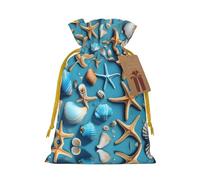 Ocean Sea Beach Seashells Starfish Blue Print Reusable Gift Bags,Drawstring Gift Bags For Jewelry And Gifts,For Festive Occasions