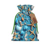 Ocean Sea Beach Seashells Starfish Blue Print Reusable Gift Bags,Drawstring Gift Bags For Jewelry And Gifts,For Festive Occasions