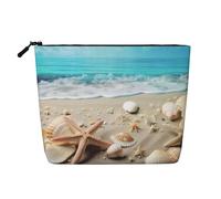 Ocean Sea Beach Seashells Starfish Blue Printed Make up Bag Linen Toiletry Bag Personalized Travel Makeup Cosmetic Bag for Women Mom