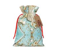 Ocean Sea Beach Seashells Starfish Blue Printing 4.7x6.9 Inch Christmas Bag Drawstring Closure,For Christmas Anniversaries Birthdays