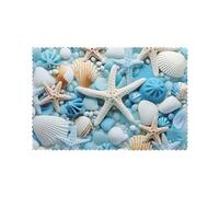 Ocean Sea Beach Seashells Starfish Blue Prints Set of 6 Dining Table Placemats - Thick, Sturdy, and Heat-Resistant Table Mats for Home and Hotel Use
