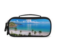 Ocean Sea Beach Seashore Multi-Purpose Organiser Pouch with Handle Durable PU Leather Pen Pouch Portable Makeup Storage Bag for Travel Everyday Carry Desk Organisation 21x11x4.5cm Size