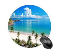 Ocean Sea Beach Seashore Round Mouse Pad Non-Slip Rubber Base Mousepad Waterproof Small Mouse Mat Cute Computer Mouse Mat for Office, Home, Gaming, Laptop 7.8 X 7.8 Inches