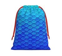 Ocean Sea Blue Mermaid Fish Christmas Drawstring Gift Bags Large Size Xmas Goody Wrapping Bags Valentine Favors Party