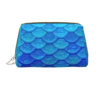 Ocean Sea Blue Mermaid Fish Leather Hand-Held Zipper Makeup Bag Pen Case Stationery Box Lipstick Pouch Toiletry Bag