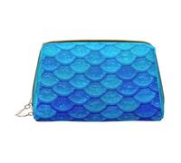 Ocean Sea Blue Mermaid Fish Leather Hand-Held Zipper Makeup Bag Storage Bag Portable Lipstick Pouch Toiletry Bag