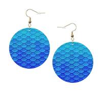 Ocean Sea Blue Mermaid Fish Leather Round Earrings Daily Accessories Working At Work Women'S Fashion