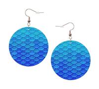 Ocean Sea Blue Mermaid Fish Leather Round Earrings Daily Accessories Working At Work Women'S Fashion