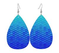 Ocean Sea Blue Mermaid Fish Scale Drop Earrings For Women, Artistic Star Earrings, Contemporary Dangle Jewelry For Parties And Social