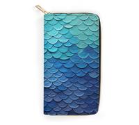 Ocean Sea Blue Mermaid Fish Scale Leather Wallet, Bifold Stylish Wallets, Credit Card Holder for Passport Covers, Purse Passport Bag for Men Women