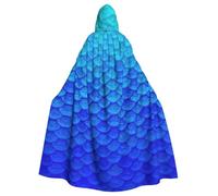 Ocean Sea Blue Mermaid Fish Scale Print Adults Hooded Cloak, Halloween Robe Hooded Cape Witch Wizard Cosplay Costumes For Men Women