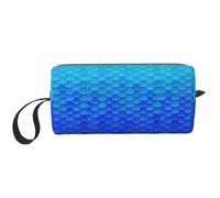 Ocean Sea Blue Mermaid Fish Scale Print Simple Organizer Pouch, Lightweight Travel Bag, Foam Padded Cosmetic Case