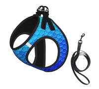 Ocean Sea Blue Mermaid Fish Scale Print Small Dog Harness And Leash Set, Adjustable Soft Vest With 360° Reflective Straps For Cats Puppy