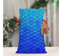 Ocean Sea Blue Mermaid Fish Scale Printed Drawstring Gift Bags,Various Sizes, Bulk Plastic Packaging Bags