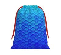 Ocean Sea Blue Mermaid Fish Scale Printing Drawstring Gift Bag With Red Ribbon Soft Stylish For Christmas Halloween Fits Card Candies