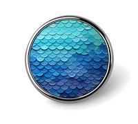 Ocean Sea Blue Mermaid Fish Scale Round Badge Pin, 1 Inch Durable Non-Fading Lapel Pin, Versatile Metal Button Badges, Lightweight Decorative Brooch for Clothing Accessories Personalized Gifts