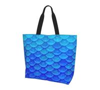 Ocean Sea Blue Mermaid Fish Scale Shoulder Bag,Large Capacity Reusable Grocery Shopping Bag,Women'S Ultra-Light Handbag Tote Travel