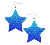 Ocean Sea Blue Mermaid Fish Scale Star Shape Earrings, Modern Dangle Earrings, Women's Statement Jewelry for Office Daily