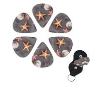Ocean Sea Seashell Starfish Print Guitar Picks 6 Pack Guitar Plectrums with Pick Holders Bass Picks For Acoustic Guitar Bass Electric Ukulele Includes 0.46mm, 0.71mm, 0.96mm